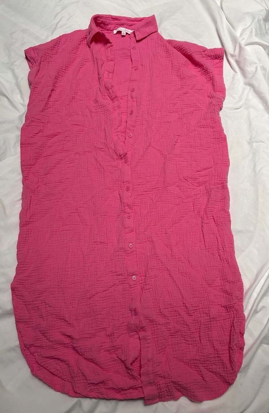 Meet Me In Santorini Pink Gauze Button Down Shirt Dress Size S